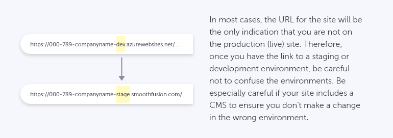 Image of dev and staging URLs