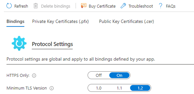 azure transparent data encryption protocol settings