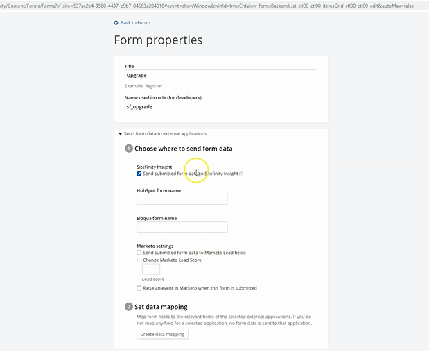 connecting form data to sitefinity insight