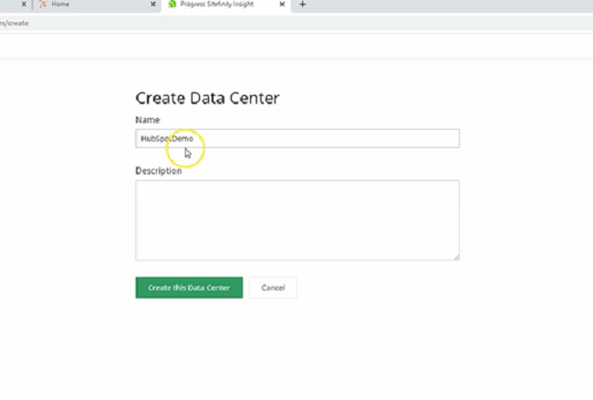 creating a data center in sitefinity insight