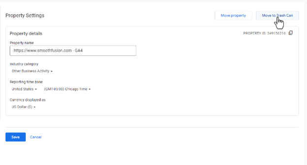 deleting or move to trash - google analytics property