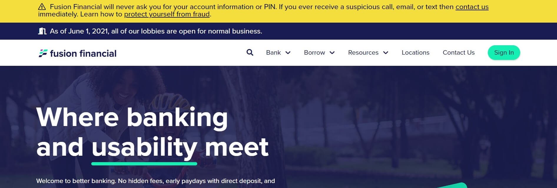 banner alert notification about website scams in banking