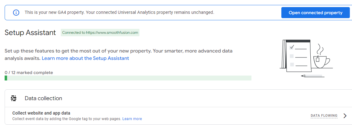 setup assistant in UA property for GA4 connection