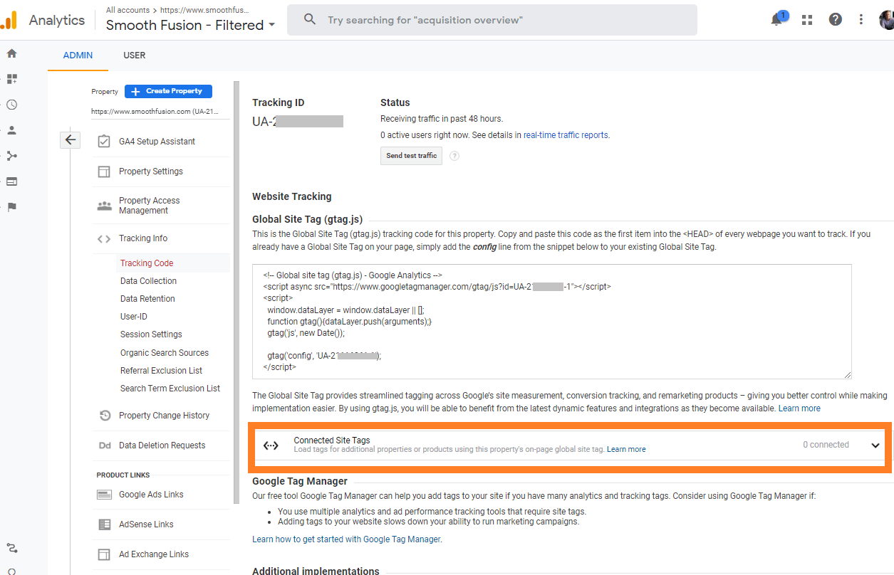 google analytics 4 - where to find connected site tags