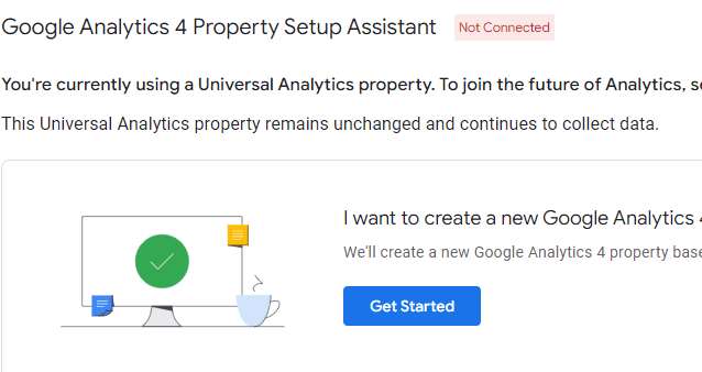 GA4 property connection status showing not connected