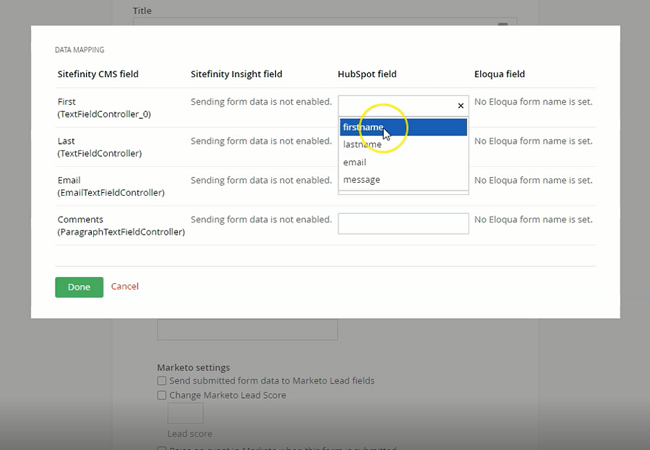 mapping form fields in Sitefinity
