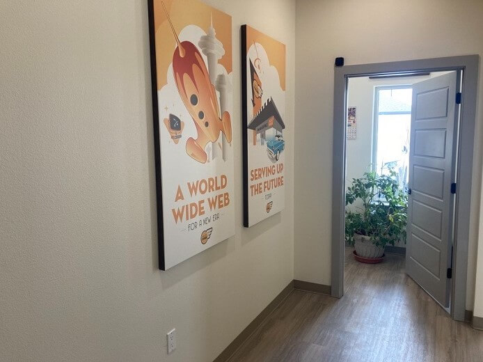 hallway in new office - signage