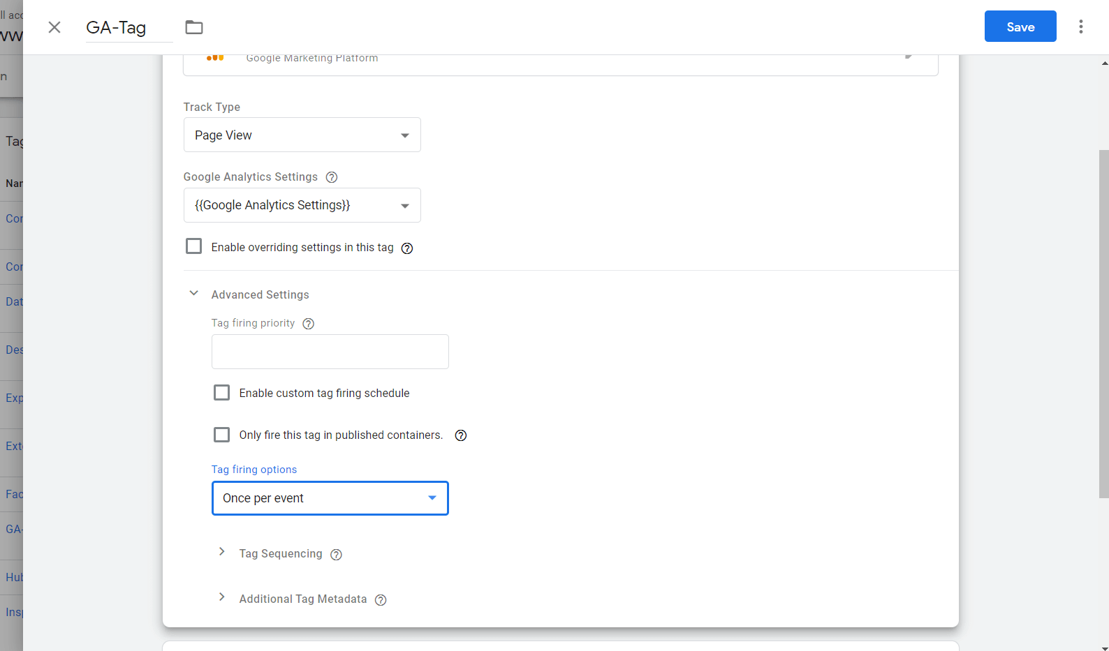set tag firing options to once per event