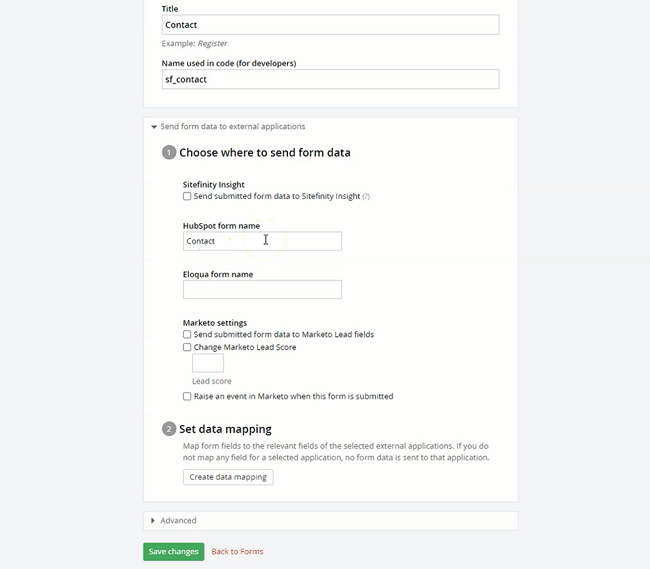 sending form data from sitefinity to hubspot