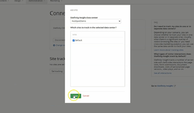 setting up site tracking in sitefinity