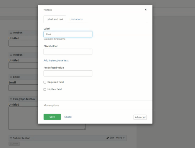 setting up forms in Sitefinity