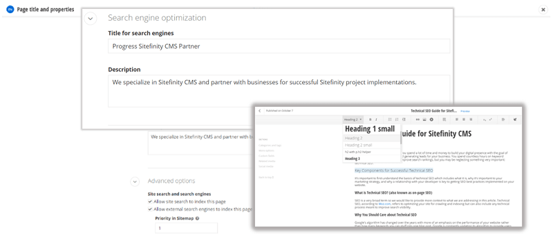 sitefinity seo settings