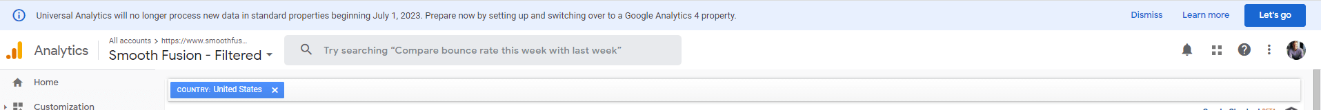 universal analytics and google analytics 4 dashboard notification
