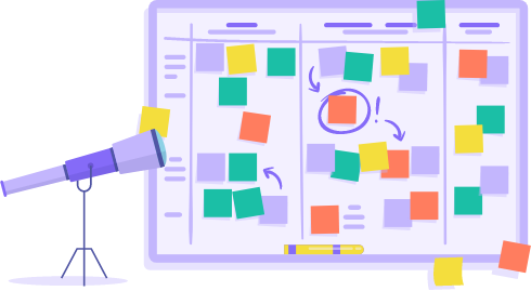 telescope-whiteboard whiteboard with sticky notes for web design and discovery process