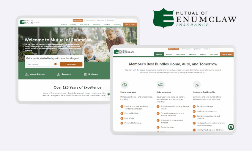 mutual of enumclaw website - project thumbail with screen shots