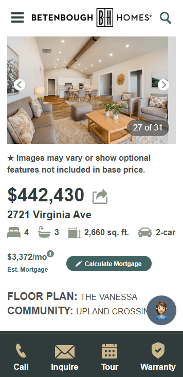 betenbough-homes-home-view-living-room-photo home builder home details view on mobile with pricing and home details