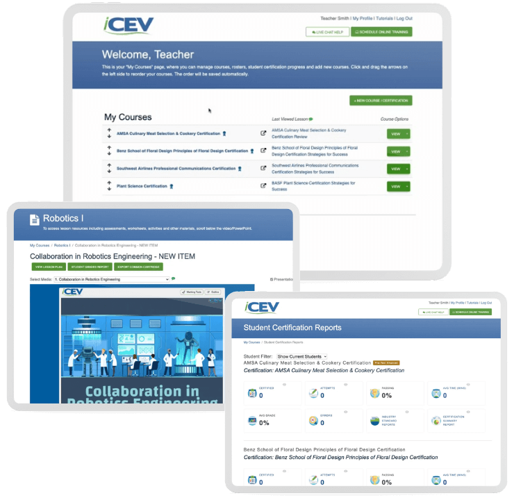 iCEV platform screen shots