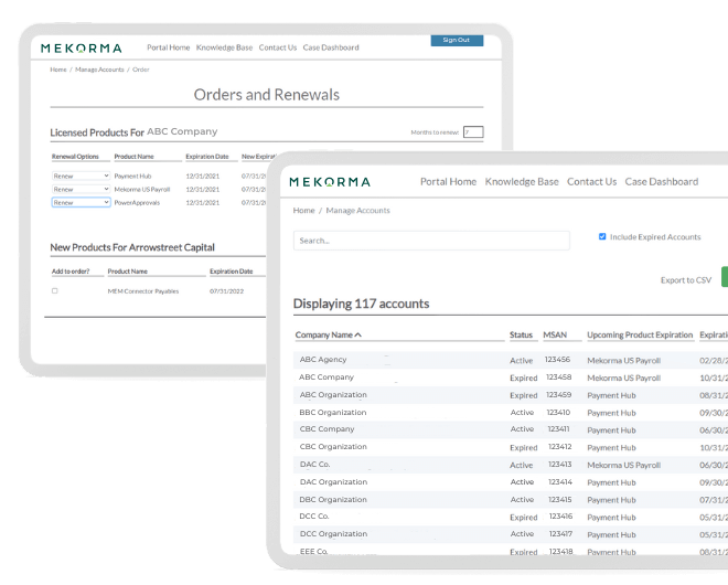 mekorma portal project screenshots - example data