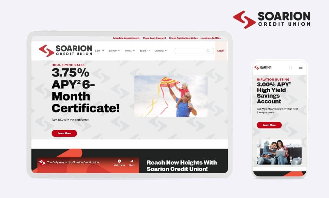 soarion credit union website screen shots and logo